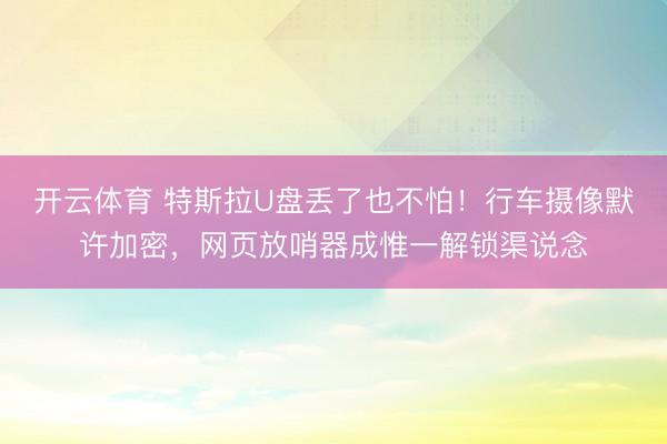 开云体育 特斯拉U盘丢了也不怕！行车摄像默许加密，网页放哨器成惟一解锁渠说念